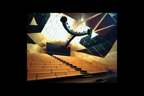 The birch lined auditorium with its funky extract ducts. 
